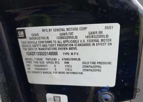 2002 GMC Envoy Slt z USA, uszkodzony, nr VIN 1GKDT13S922149000